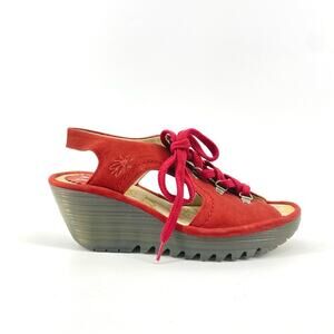 Fly London Red Sandals 37 Ylva Ylfa Lace Up Platform Shoe